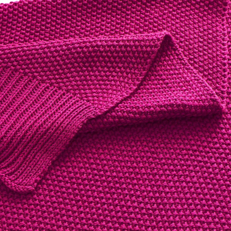 PiccoCasa 100% Cotton Knit Throw Blanket,Solid Lightweight Decorative Throws and Blankets,Soft Knitted Throw Blanket for Sofa Couch, Fuchsia 50" x 60" - Image 5